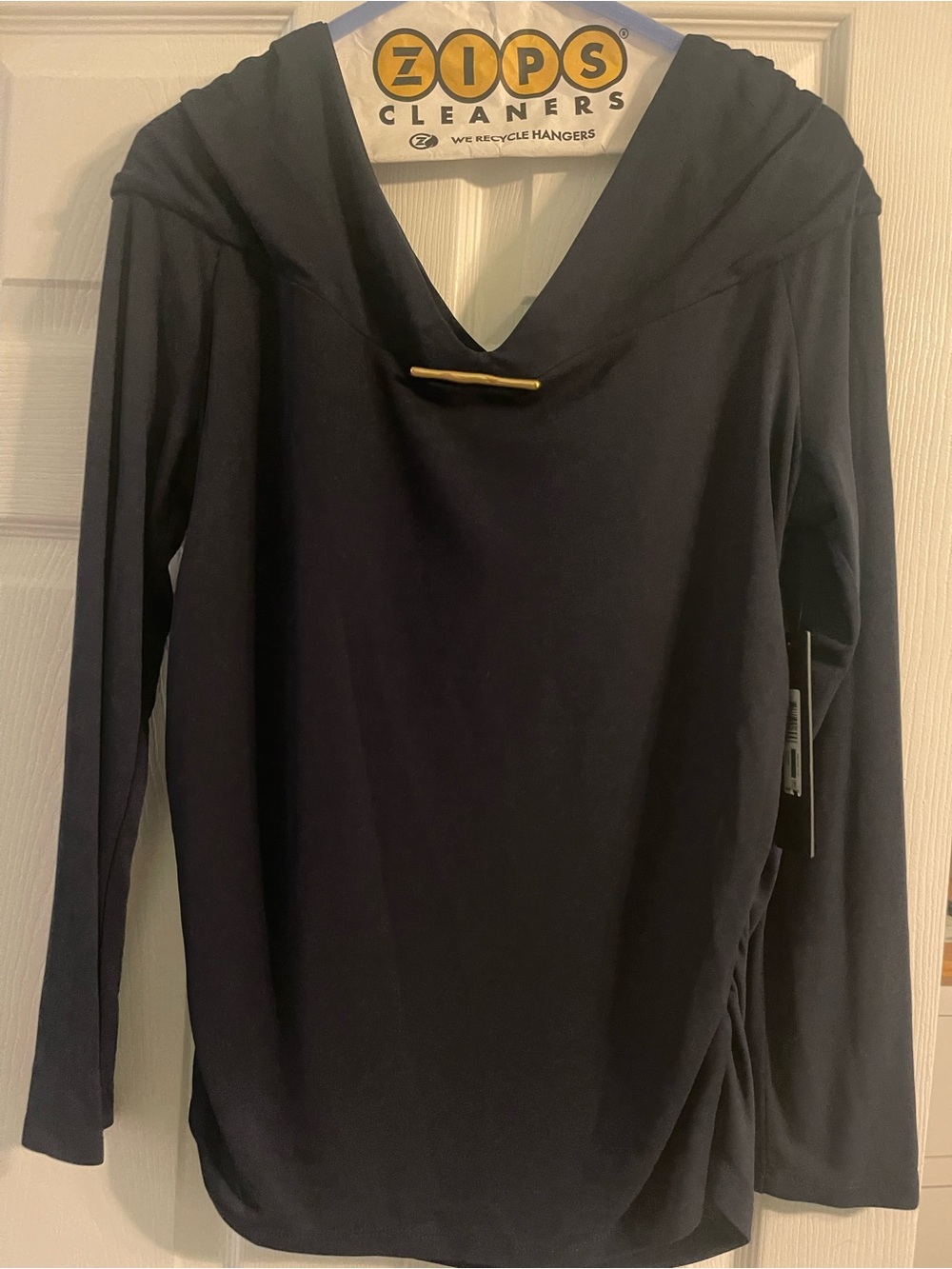 Women’s Navy Hooded Long-Sleeve Top with Bar Accent
